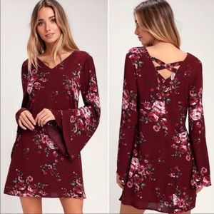 LULUS Red Floral Long Sleeve Dress XS